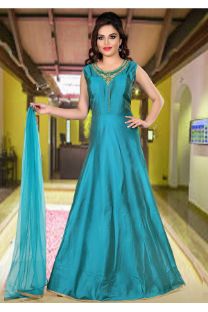 Peacock Blue Color Party Wear Designer Gown